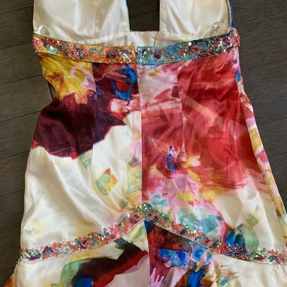 Jovani 100% Silk Multicolour Prom Halter Dress w/ Scarf Size 2 - Picture 10 of 16